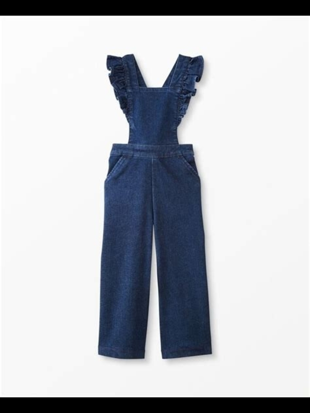 Hanna Andersson Navy Blue Denim Overalls with Ruffle Straps
